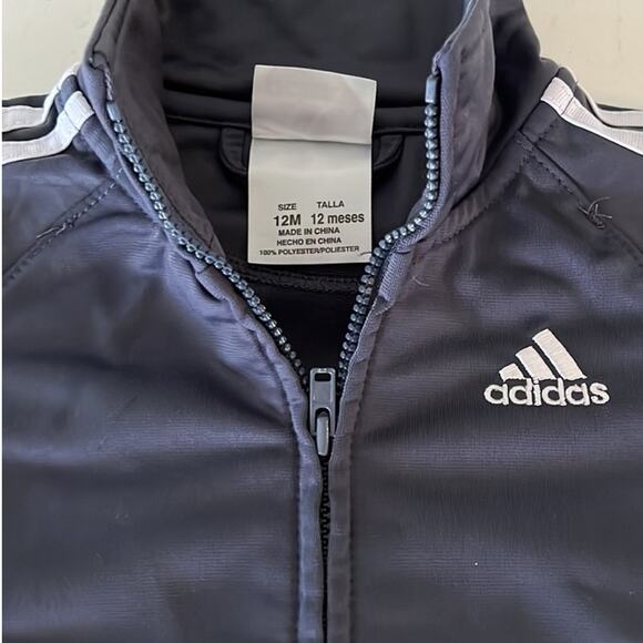 Adidas Grey White 3 Stripe Zip Up Track Jacket Size Youth 12 Months - Picture 3 of 3